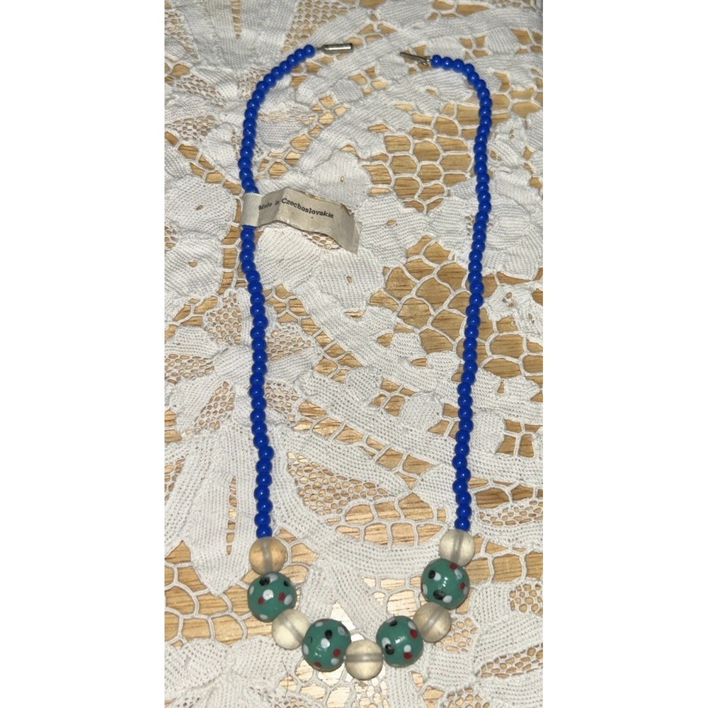 Antique 1920s Art Deco Czech Glass Lampwork  Beaded  Necklace W/ Tube Clasp 5510